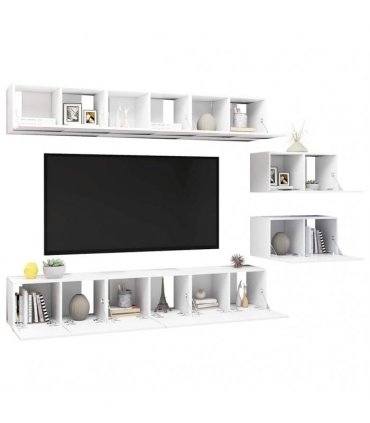 vidaXL 8 Piece Wall-mounted TV Cabinet Set White Engineered Wood