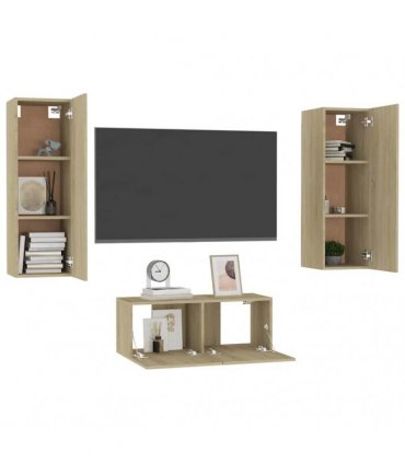 vidaXL 3 Piece TV Cabinet Set Sonoma Oak Engineered Wood