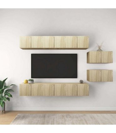 vidaXL 8 Piece Wall-mounted TV Cabinet Set Sonoma Oak Engineered Wood