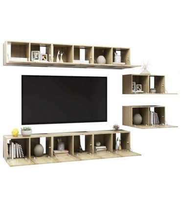 vidaXL 8 Piece Wall-mounted TV Cabinet Set Sonoma Oak Engineered Wood