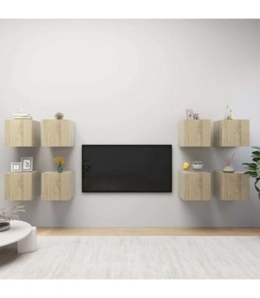 vidaXL 8 Piece Wall-mounted TV Cabinet Set Sonoma Oak 30,5x30x30 cm