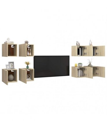 vidaXL 8 Piece Wall-mounted TV Cabinet Set Sonoma Oak 30,5x30x30 cm