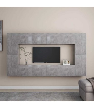vidaXL 8 Piece TV Cabinet Set Concrete Grey Engineered Wood