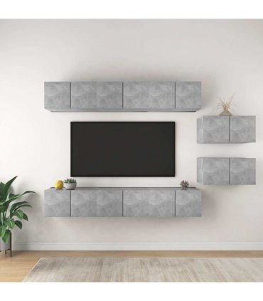 vidaXL 8 Piece Wall-mounted TV Cabinet Set Concrete Grey Engineered Wood