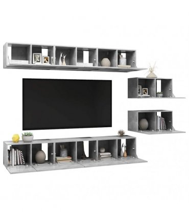 vidaXL 8 Piece Wall-mounted TV Cabinet Set Concrete Grey Engineered Wood