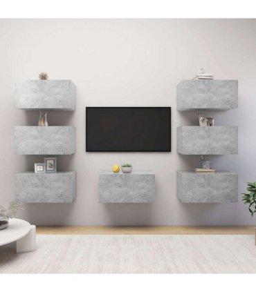 vidaXL 7 Piece TV Cabinet Set Concrete Grey 30,5x30x60 cm Engineered Wood