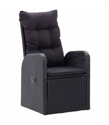 vidaXL 7 Piece Garden Dining Set with Cushions Black Poly Rattan