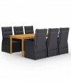 vidaXL 7 Piece Garden Dining Set with Cushions Black Poly Rattan
