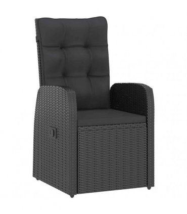 vidaXL 7 Piece Garden Dining Set with Cushions Black Poly Rattan