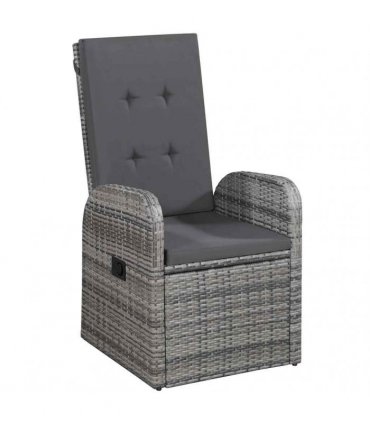 vidaXL 3 Piece Garden Dining Set with Cushions Grey Poly Rattan
