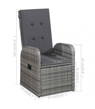 vidaXL 3 Piece Garden Dining Set with Cushions Grey Poly Rattan