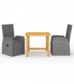 vidaXL 3 Piece Garden Dining Set with Cushions Grey Poly Rattan