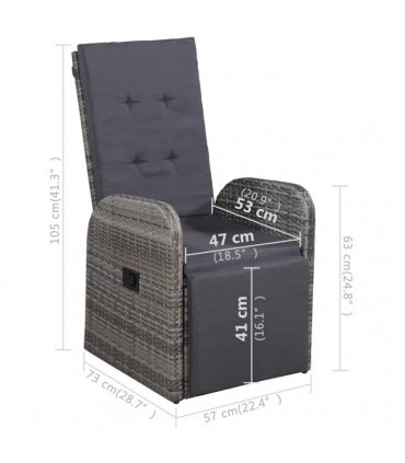 vidaXL 3 Piece Garden Dining Set with Cushions Grey Poly Rattan