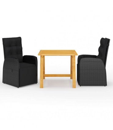 vidaXL 3 Piece Garden Dining Set with Cushions Black Poly Rattan