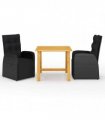 vidaXL 3 Piece Garden Dining Set with Cushions Black Poly Rattan