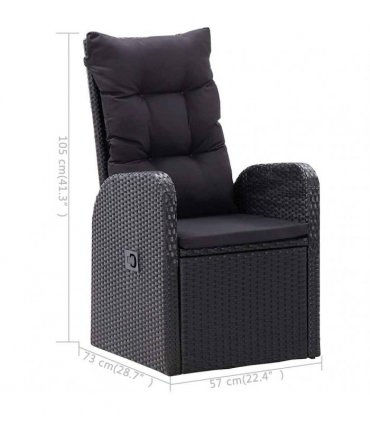 vidaXL 3 Piece Garden Dining Set with Cushions Black Poly Rattan