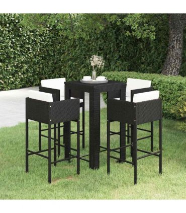 vidaXL 5 Piece Garden Bar Set with Cushions Poly Rattan Black