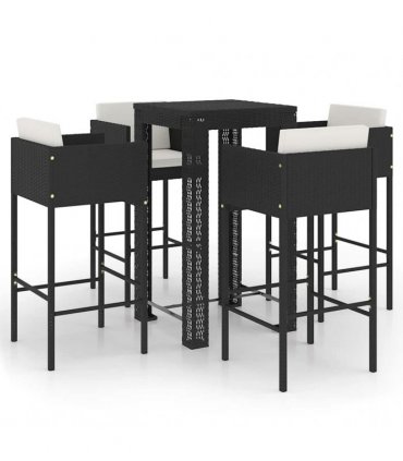 vidaXL 5 Piece Garden Bar Set with Cushions Poly Rattan Black