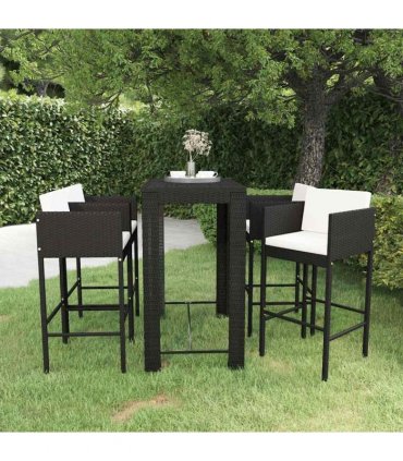 vidaXL 5 Piece Garden Bar Set with Cushions Poly Rattan Black