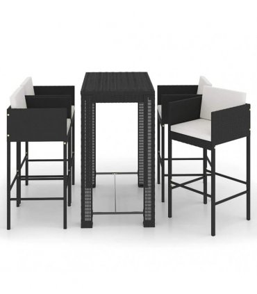 vidaXL 5 Piece Garden Bar Set with Cushions Poly Rattan Black