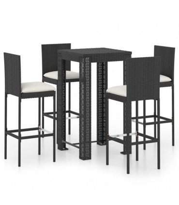 vidaXL 5 Piece Garden Bar Set with Cushions Poly Rattan Black