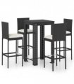 vidaXL 5 Piece Garden Bar Set with Cushions Poly Rattan Black