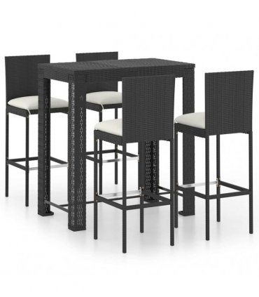 vidaXL 5 Piece Garden Bar Set with Cushions Poly Rattan Black