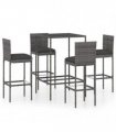 vidaXL 5 Piece Garden Bar Set with Cushions Poly Rattan Grey