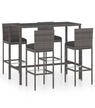 vidaXL 5 Piece Garden Bar Set with Cushions Poly Rattan Grey