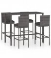vidaXL 5 Piece Garden Bar Set with Cushions Poly Rattan Grey
