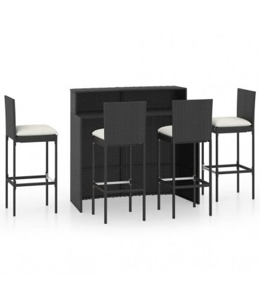 vidaXL 5 Piece Garden Bar Set with Cushions Poly Rattan Black