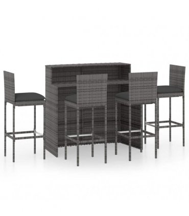 vidaXL 5 Piece Garden Bar Set with Cushions Poly Rattan Grey