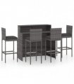 vidaXL 5 Piece Garden Bar Set with Cushions Poly Rattan Grey