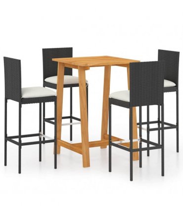 vidaXL 5 Piece Garden Bar Set with Cushions Poly Rattan Black