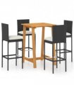 vidaXL 5 Piece Garden Bar Set with Cushions Poly Rattan Black