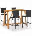 vidaXL 5 Piece Garden Bar Set with Cushions Poly Rattan Black