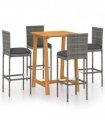 vidaXL 5 Piece Garden Bar Set with Cushions Poly Rattan Grey