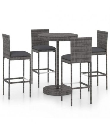 vidaXL 5 Piece Garden Bar Set with Cushions Poly Rattan Grey