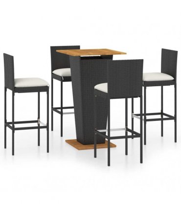 vidaXL 5 Piece Garden Bar Set with Cushions Poly Rattan Black