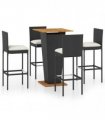 vidaXL 5 Piece Garden Bar Set with Cushions Poly Rattan Black
