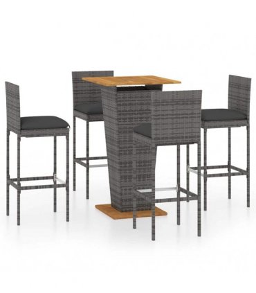 vidaXL 5 Piece Garden Bar Set with Cushions Poly Rattan Grey