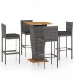 vidaXL 5 Piece Garden Bar Set with Cushions Poly Rattan Grey