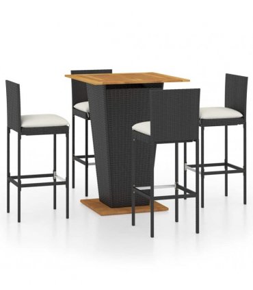 vidaXL 5 Piece Garden Bar Set with Cushions Poly Rattan Black