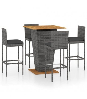 vidaXL 5 Piece Garden Bar Set with Cushions Poly Rattan Grey