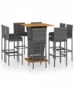 vidaXL 9 Piece Garden Bar Set with Cushions Poly Rattan Grey