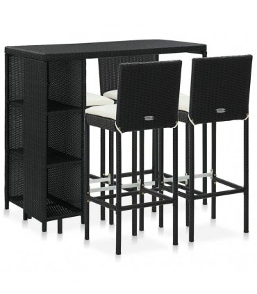 vidaXL 5 Piece Garden Bar Set with Cushions Poly Rattan Black