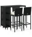 vidaXL 5 Piece Garden Bar Set with Cushions Poly Rattan Black