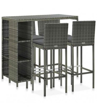 vidaXL 5 Piece Garden Bar Set with Cushions Poly Rattan Grey