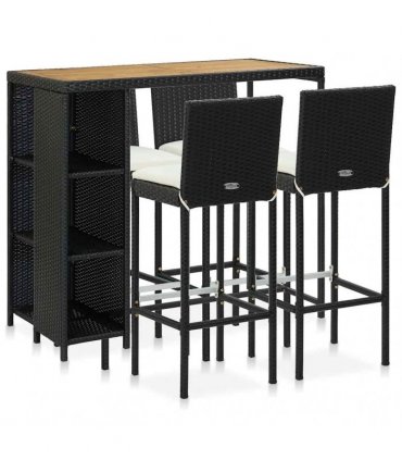 vidaXL 5 Piece Garden Bar Set with Cushions Poly Rattan Black