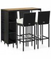 vidaXL 5 Piece Garden Bar Set with Cushions Poly Rattan Black